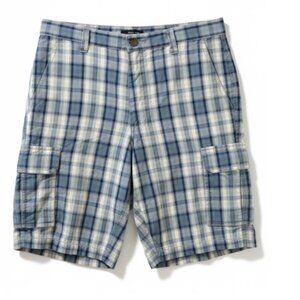 Dockers Blue Plaid Cargo Shorts 100% Cotton Comfortable Fit 32